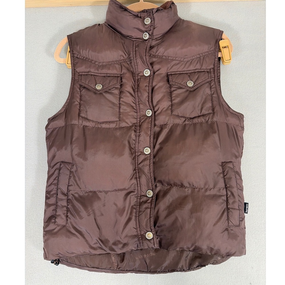 Rampage Jeans Brown Puffer Vest Mock Neck Quilted Snap Front Womens Medium